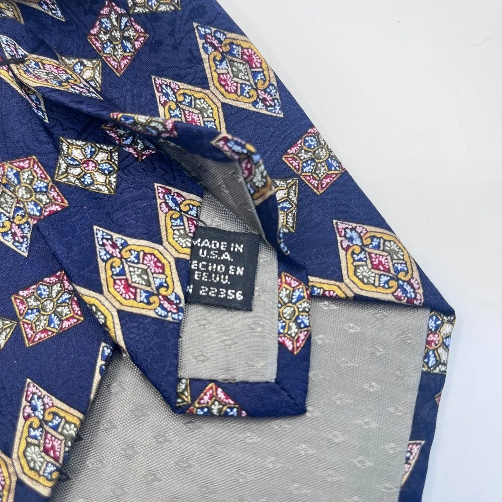 Monsieur Givenchy Tie Mens OS Navy Blue Excellent Geometric Silk USA Made